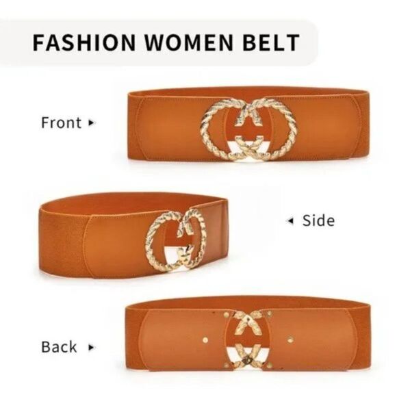 NEW WOMEN Stretchy Belt Metal Buckle Brown1 - Picture 3 of 7